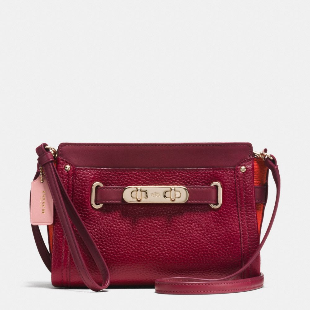 COACH F53479 Coach Swagger Wristlet In Colorblock Pebble Leather LIGHT GOLD/BLACK CHERRY