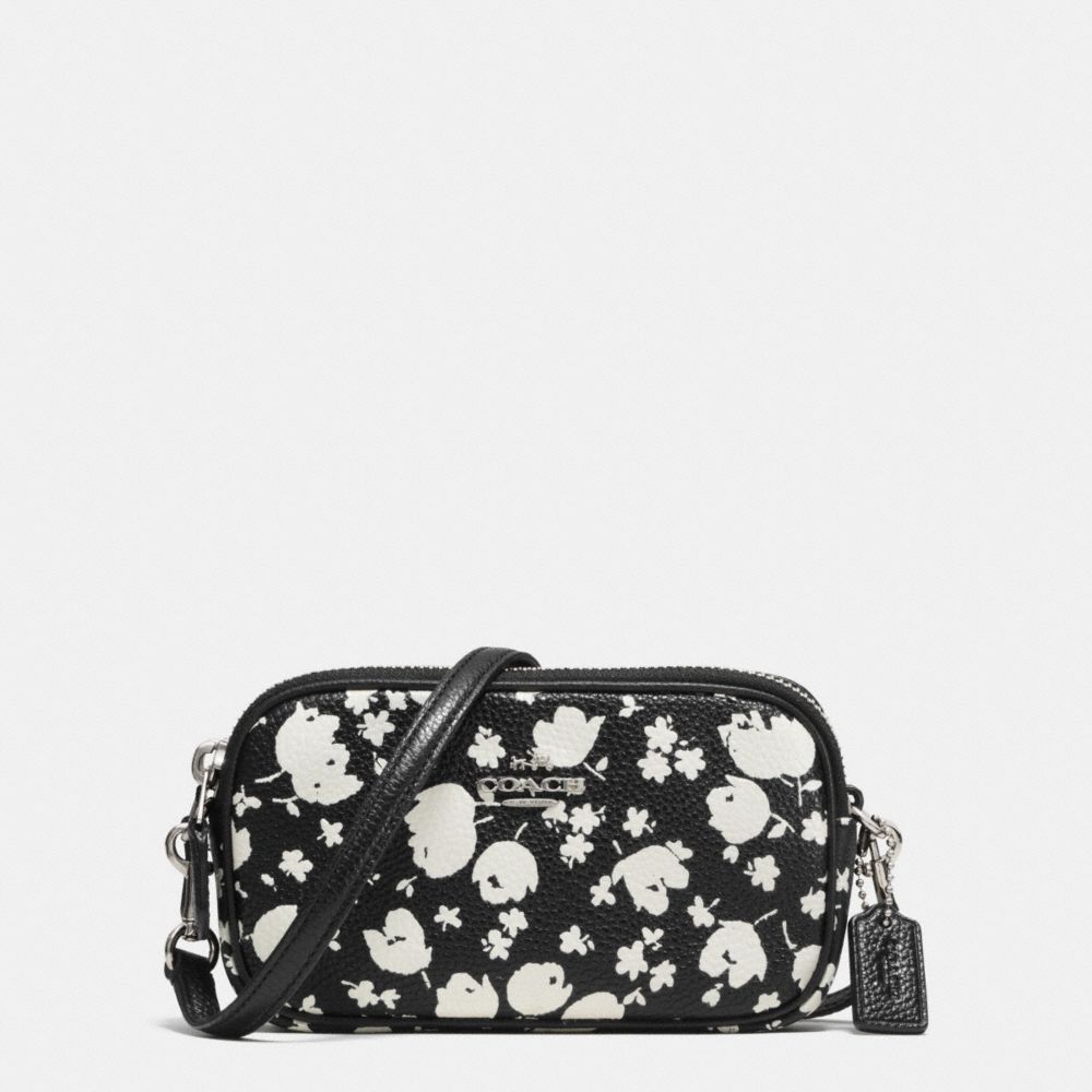 CROSSBODY POUCH IN FLORAL PRINT LEATHER - f53482 - SILVER/CHALK PRAIRIE CALICO