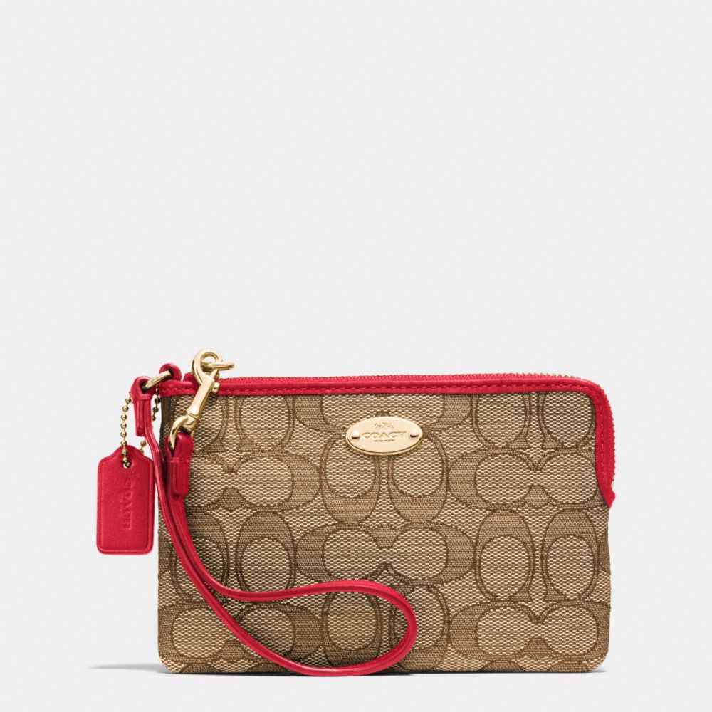 COACH CORNER ZIP WRISTLET IN SIGNATURE - IMITATION GOLD/KHAKI/CLASSIC RED - f53536