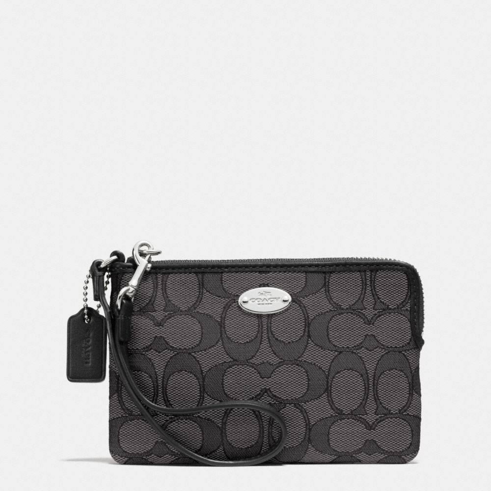 COACH F53536 - CORNER ZIP WRISTLET IN OUTLINE SIGNATURE JACQUARD SILVER/BLACK SMOKE