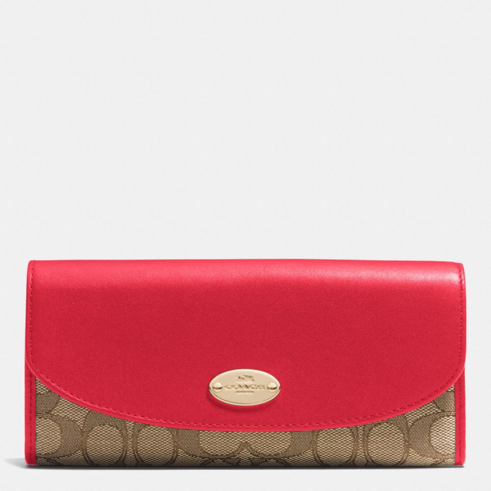 COACH f53538 SLIM ENVELOPE WALLET IN SIGNATURE IMITATION GOLD/KHAKI/CLASSIC RED