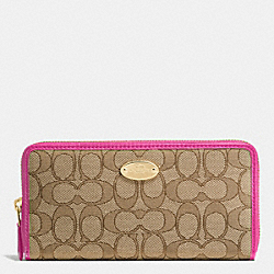 COACH F53539 - ACCORDION ZIP WALLET IN SIGNATURE IMITATION GOLD/KHAKI/DAHLIA