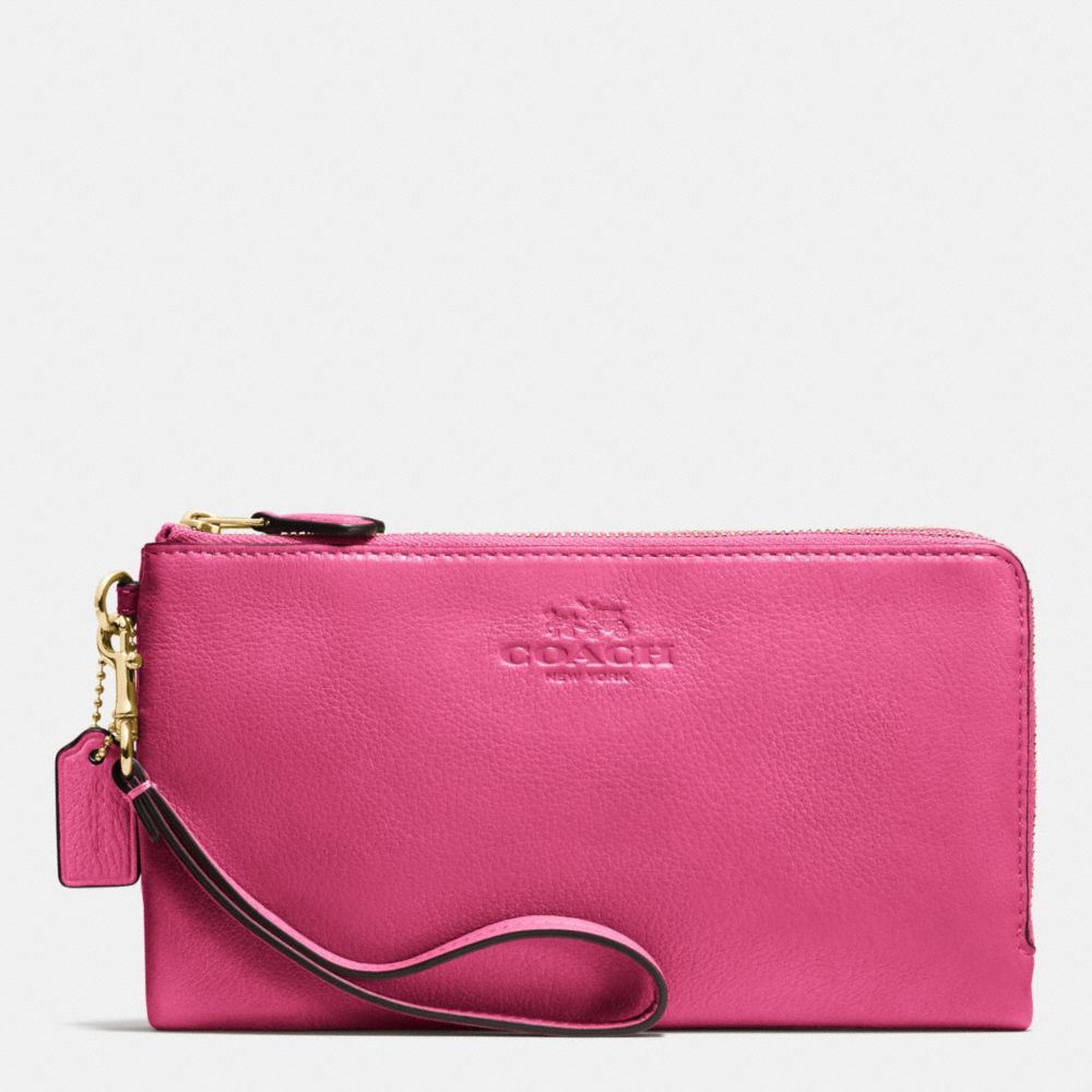 DOUBLE ZIP WALLET IN PEBBLE LEATHER - f53561 - IMITATION GOLD/DAHLIA