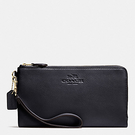 COACH f53561 DOUBLE ZIP WALLET IN PEBBLE LEATHER LIGHT GOLD/MIDNIGHT
