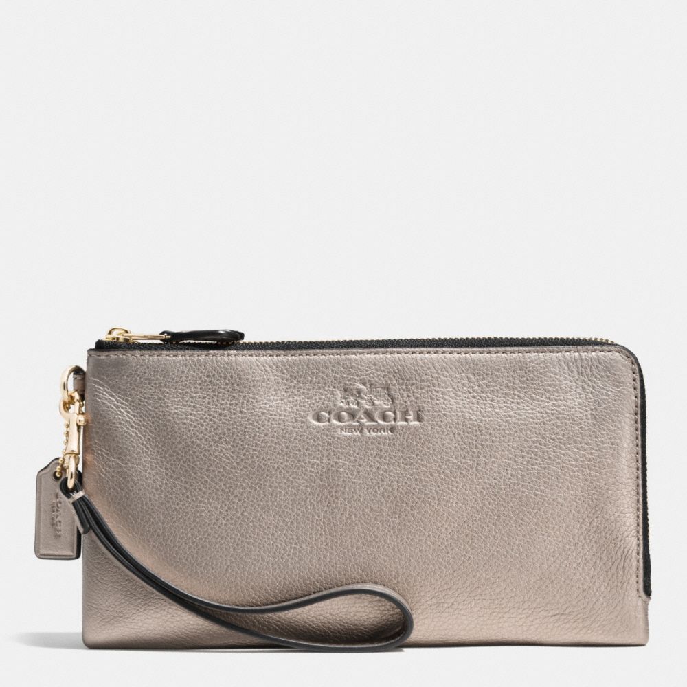 COACH F53561 Double Zip Wallet In Pebble Leather LIGHT GOLD/METALLIC