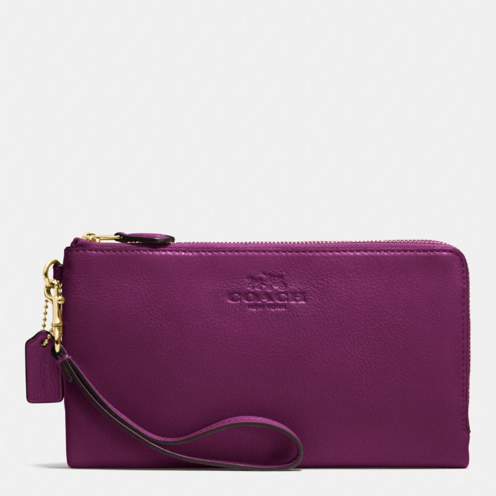 DOUBLE ZIP WALLET IN PEBBLE LEATHER - IMITATION GOLD/PLUM - COACH F53561