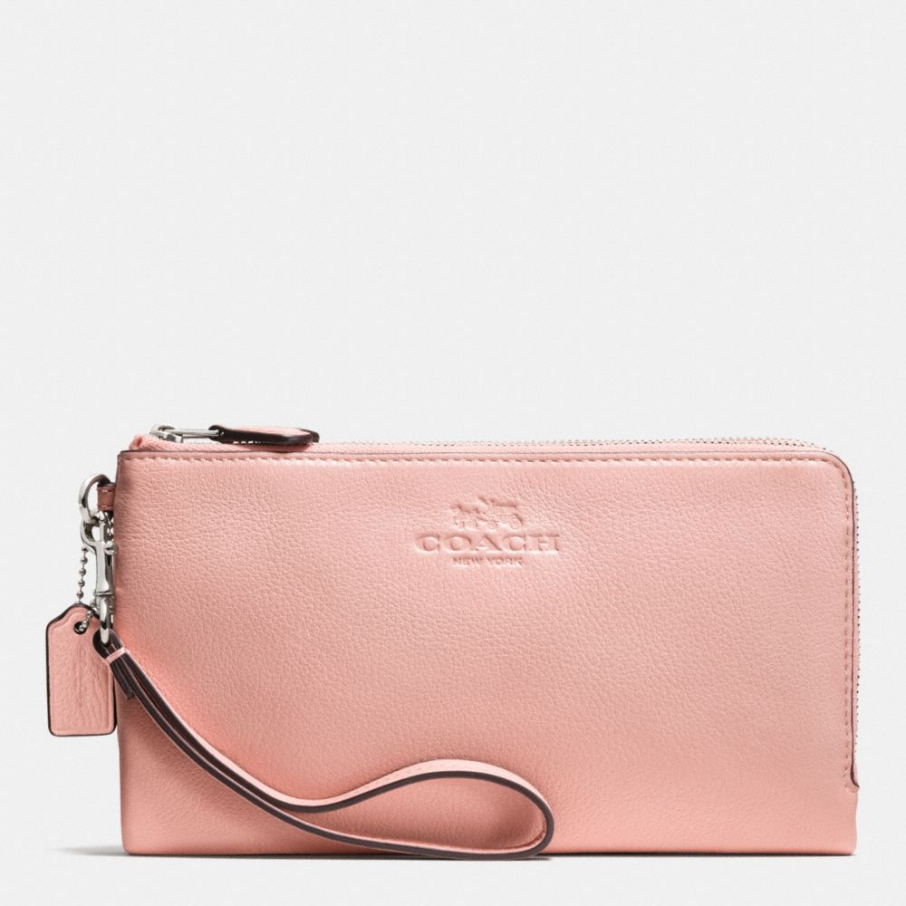 DOUBLE ZIP WALLET IN PEBBLE LEATHER - f53561 - SILVER/BLUSH