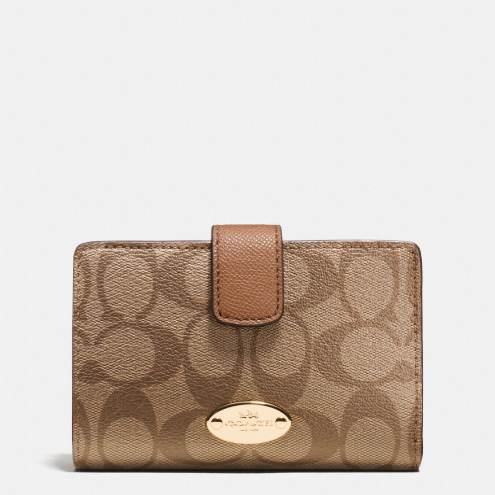 COACH f53562 MEDIUM CORNER ZIP WALLET IN SIGNATURE LIGHT GOLD/KHAKI/SADDLE