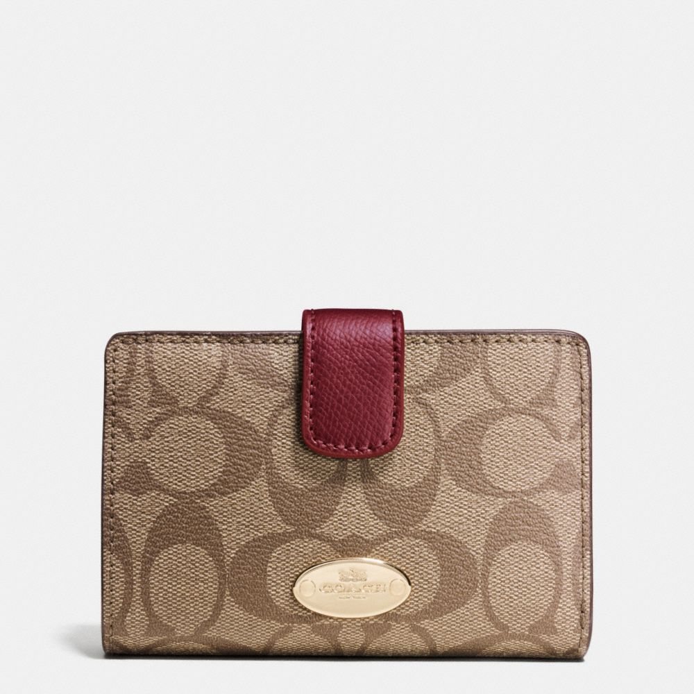 COACH f53562 MEDIUM CORNER ZIP WALLET IN SIGNATURE IMITATION GOLD/KHAKI/SHERRY