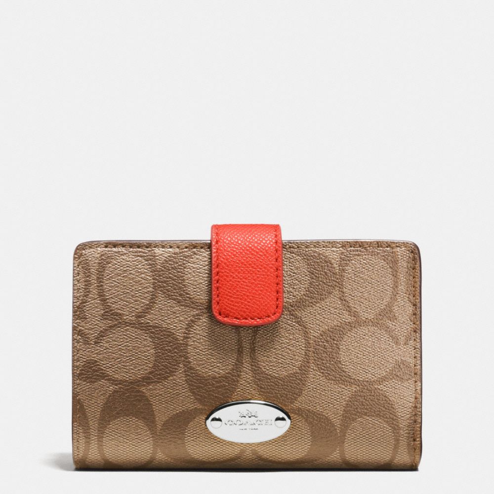 COACH F53562 Medium Corner Zip Wallet In Signature SILVER/KHAKI/ORANGE