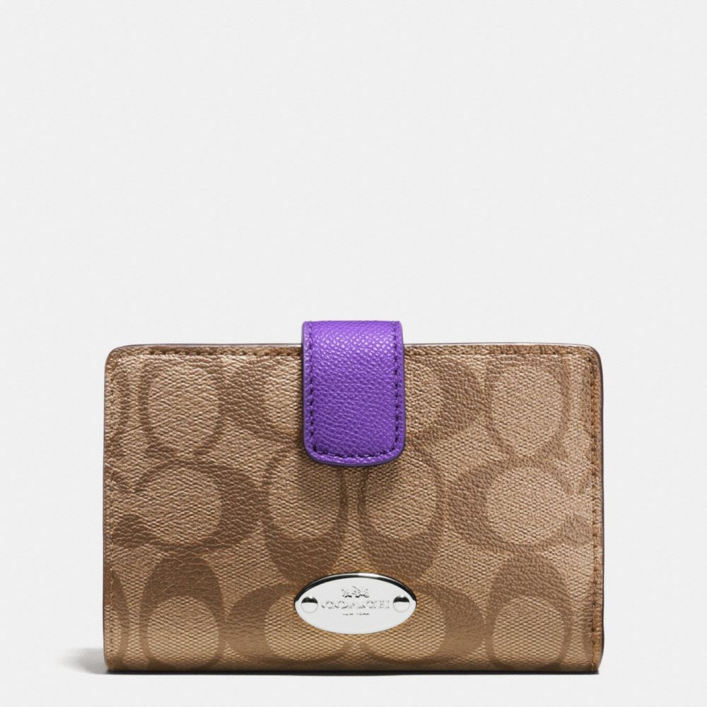 COACH F53562 MEDIUM CORNER ZIP WALLET IN SIGNATURE SILVER/KHAKI/PURPLE-IRIS