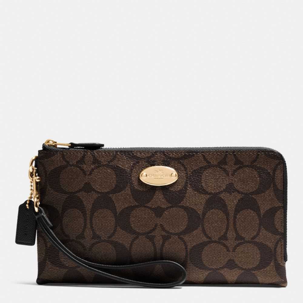 DOUBLE ZIP WALLET IN SIGNATURE - LIGHT GOLD/BROWN/BLACK - COACH F53563