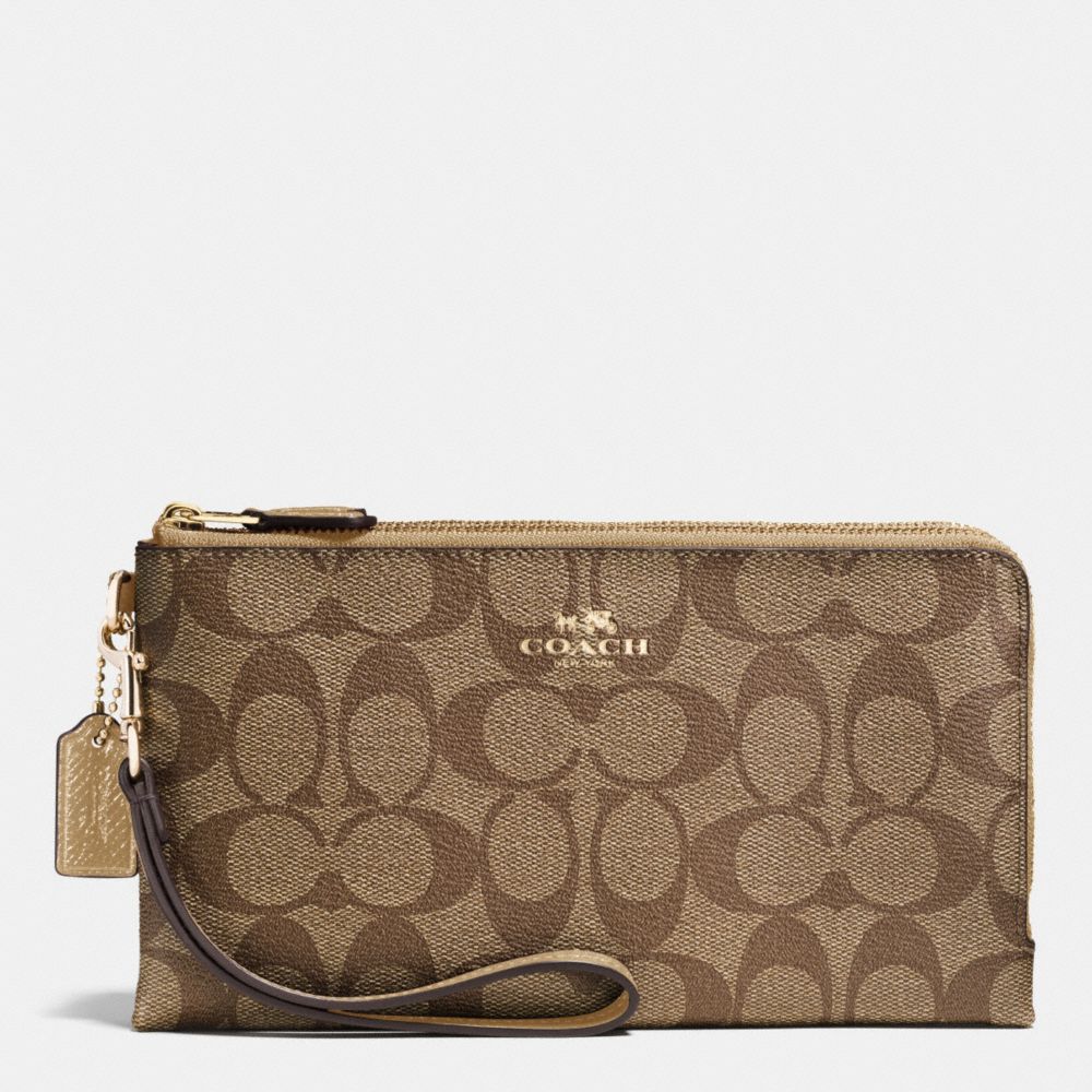 COACH F53563 DOUBLE ZIP WALLET IN SIGNATURE IMITATION-GOLD/KHAKI/GOLD