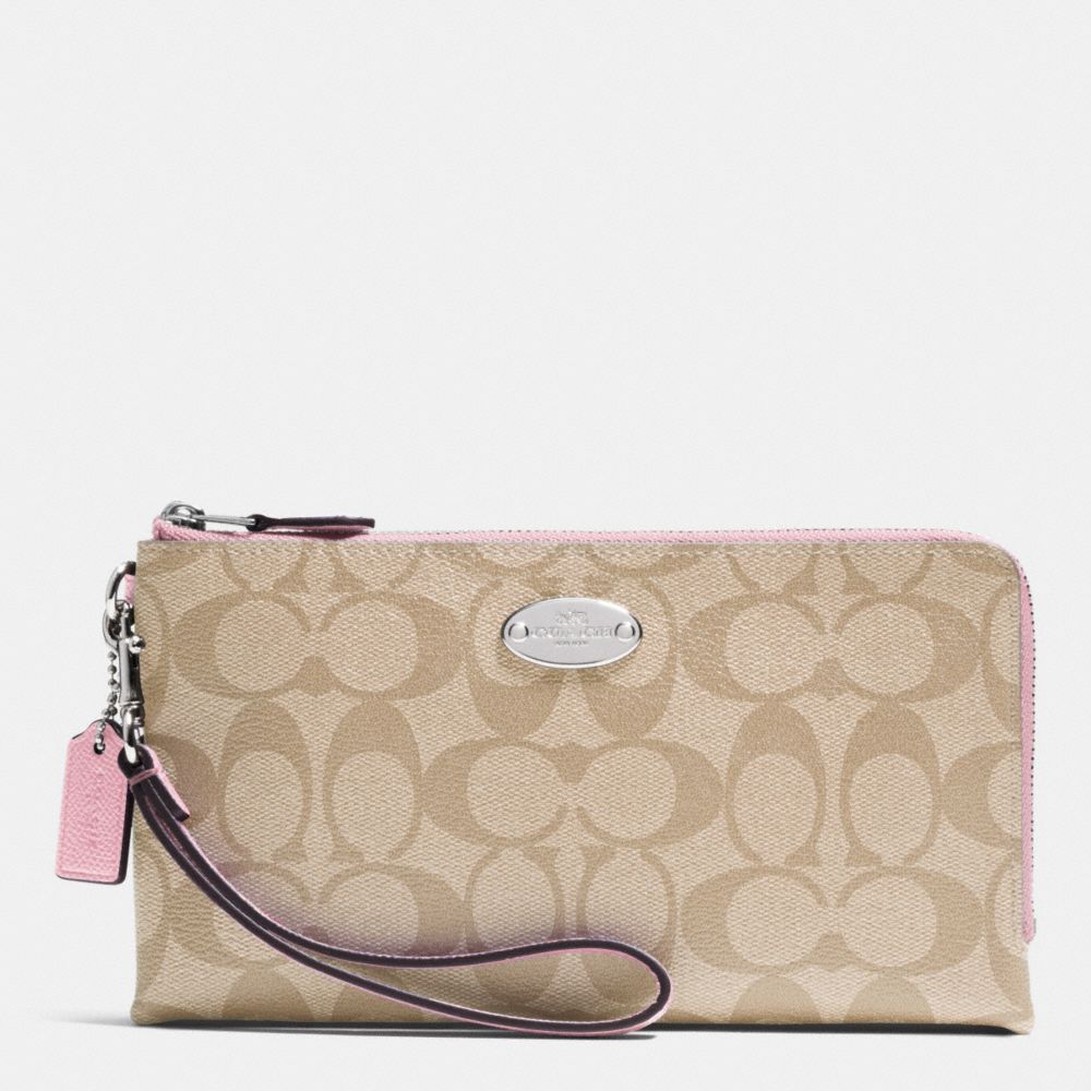 DOUBLE ZIP WALLET IN SIGNATURE - f53563 - SILVER/LIGHT KHAKI/PETAL