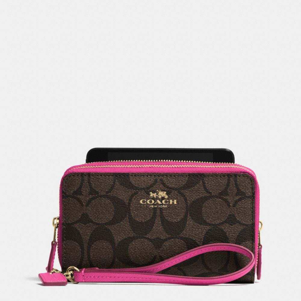 COACH f53564 DOUBLE ZIP PHONE WALLET IN SIGNATURE IME9T