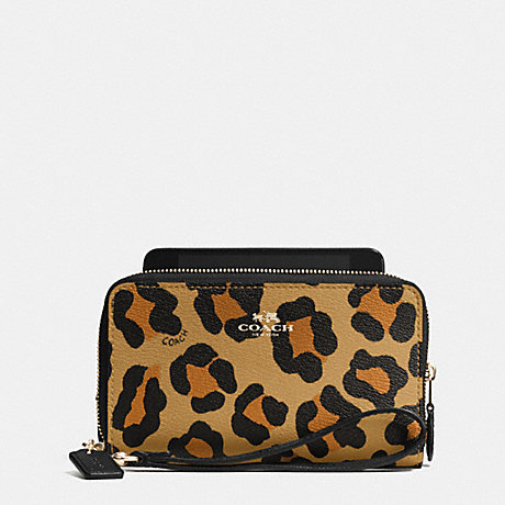 COACH F53565 DOUBLE ZIP PHONE WALLET IN OCELOT PRINT HAIRCALF IMITATION-GOLD/NEUTRAL