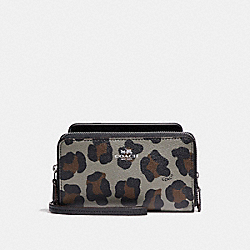 DOUBLE ZIP PHONE WALLET WITH OCELOT PRINT - COACH f53565 - SILVER/GREY MULTI