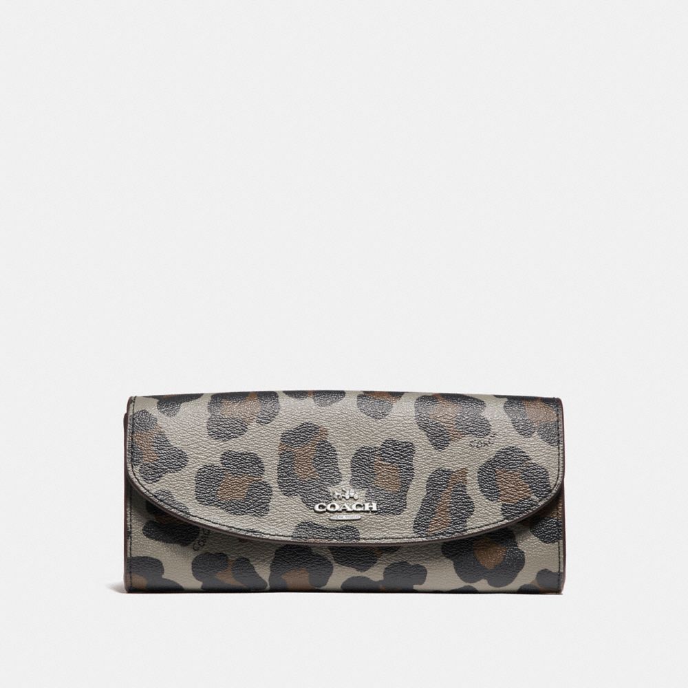 COACH F53566 POP SLIM ENVELOPE WALLET WITH OCELOT PRINT GREY MULTI/SILVER