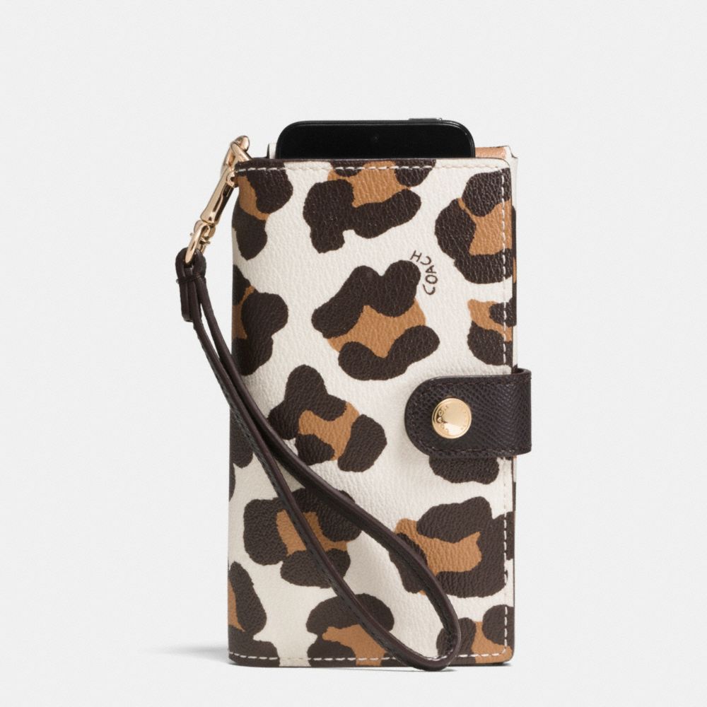 COACH F53567 PHONE CLUTCH IN OCELOT PRINT HAIRCALF LIGHT-GOLD/CHALK-MULTI