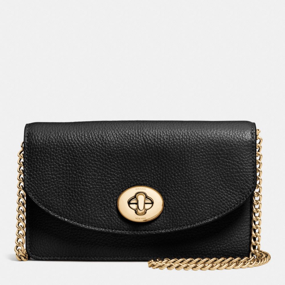 COACH f53578 CLUTCH CHAIN WALLET IN PEBBLE LEATHER LIGHT GOLD/BLACK