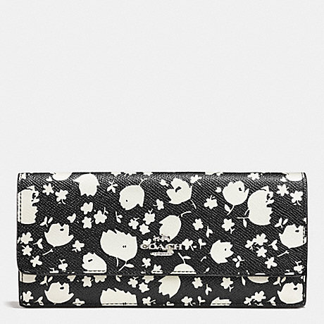 COACH f53587 SOFT WALLET IN FLORAL PRINT LEATHER SILVER/CHALK PRAIRIE CALICO