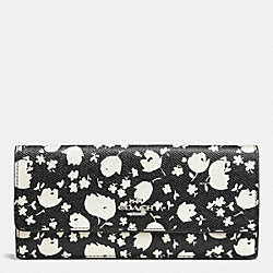 SOFT WALLET IN FLORAL PRINT LEATHER - f53587 - SILVER/CHALK PRAIRIE CALICO