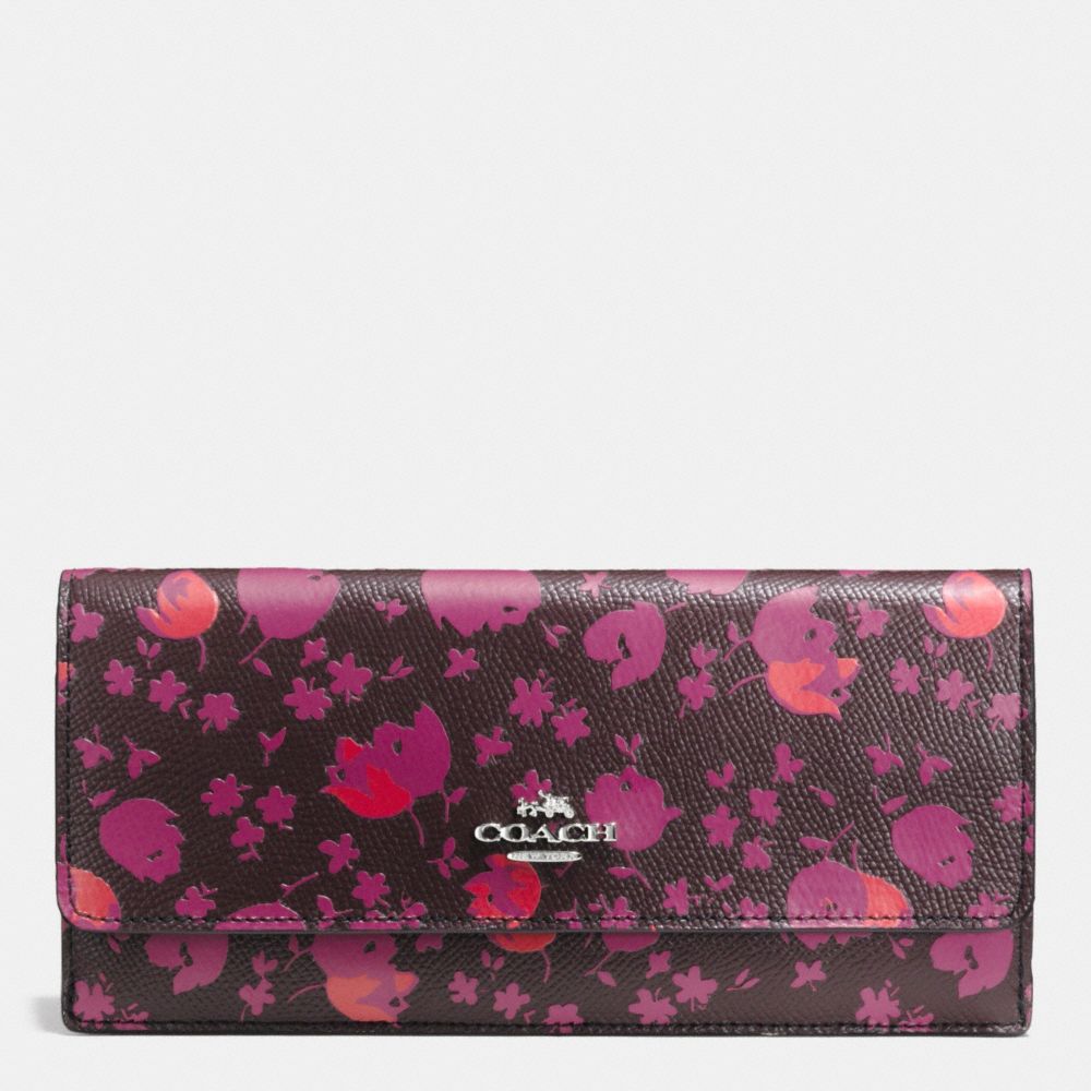 SOFT WALLET IN FLORAL PRINT LEATHER - f53587 - SILVER/OXBLOOD PRAIRIE CALICO