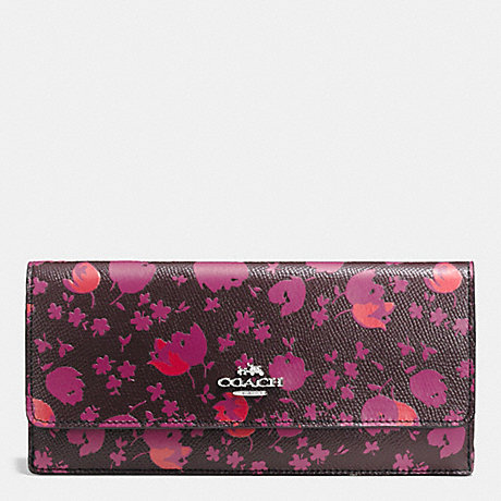 COACH SOFT WALLET IN FLORAL PRINT LEATHER - SILVER/OXBLOOD PRAIRIE CALICO - f53587