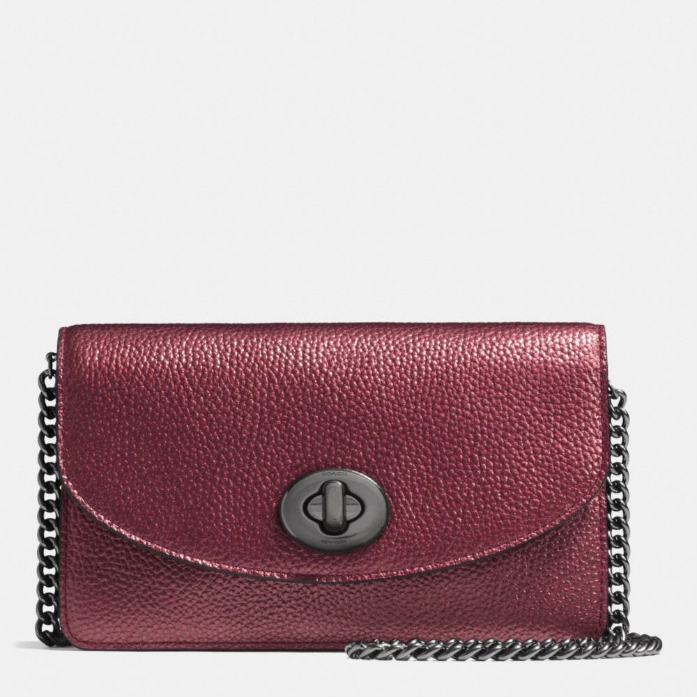 COACH F53589 Clutch Chain Wallet In Metallic Pebble Leather BLACK ANTIQUE NICKEL/METALLIC CHERRY