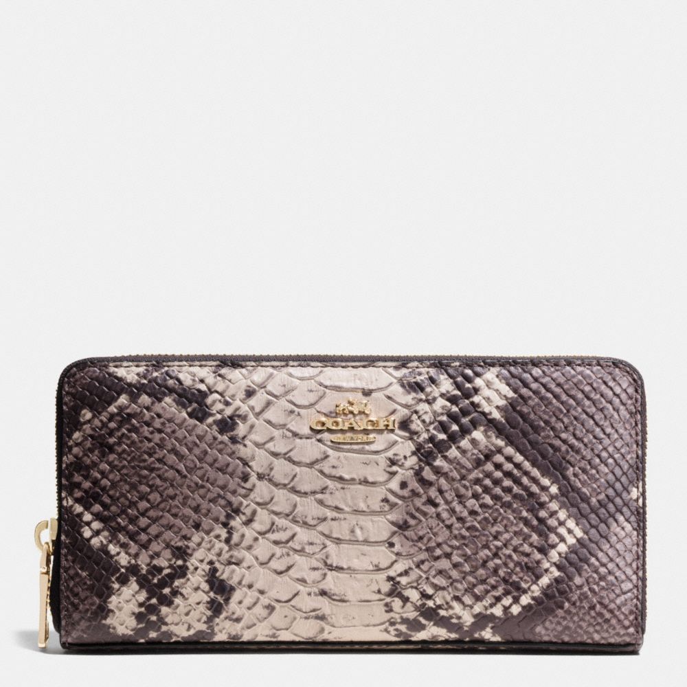 COACH F53604 Accordion Zip Wallet In Python Embossed Leather LIGHT GOLD/GREY MULTI