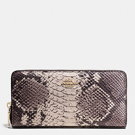 COACH f53604 ACCORDION ZIP WALLET IN PYTHON EMBOSSED LEATHER LIGHT GOLD/GREY MULTI
