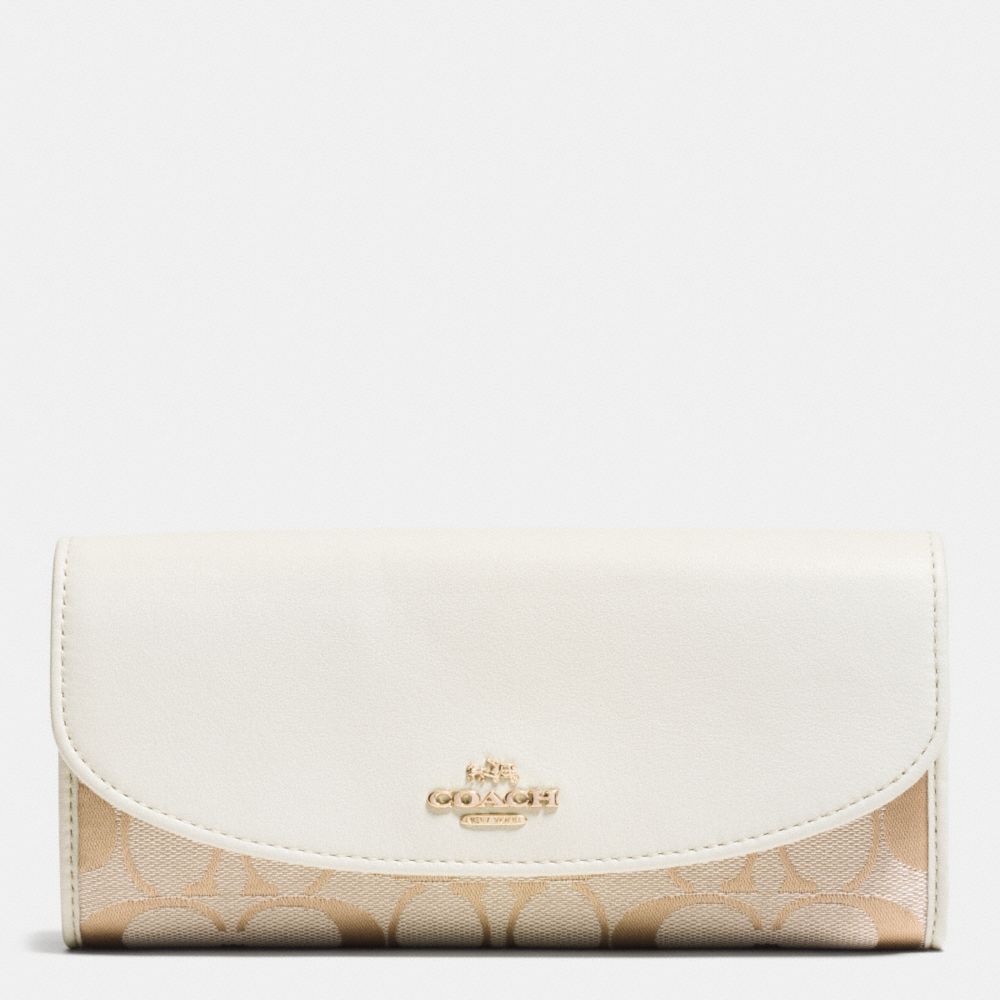 COACH F53617 Slim Envelope Wallet In 12cm Signature IMITATION GOLD/LIGHT KHAKI/CHALK