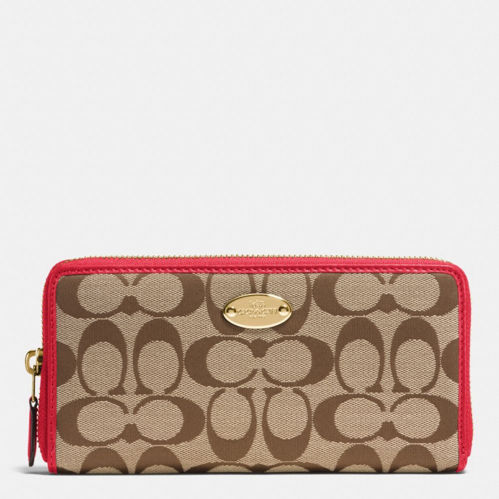 COACH F53618 ACCORDION ZIP WALLET IN SIGNATURE IMITATION-GOLD/KHAKI/CLASSIC-RED