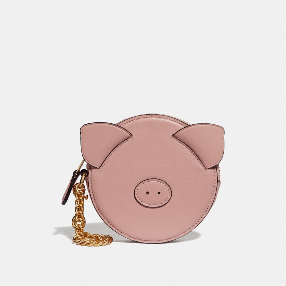 LUNAR NEW YEAR PIG COIN CASE - PINK/IMITATION GOLD - COACH F53619