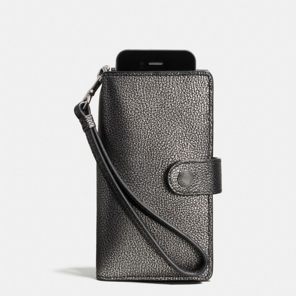 PHONE CLUTCH IN METALLIC CAVIAR CALF LEATHER - ANTIQUE NICKEL/GUNMETAL - COACH F53627