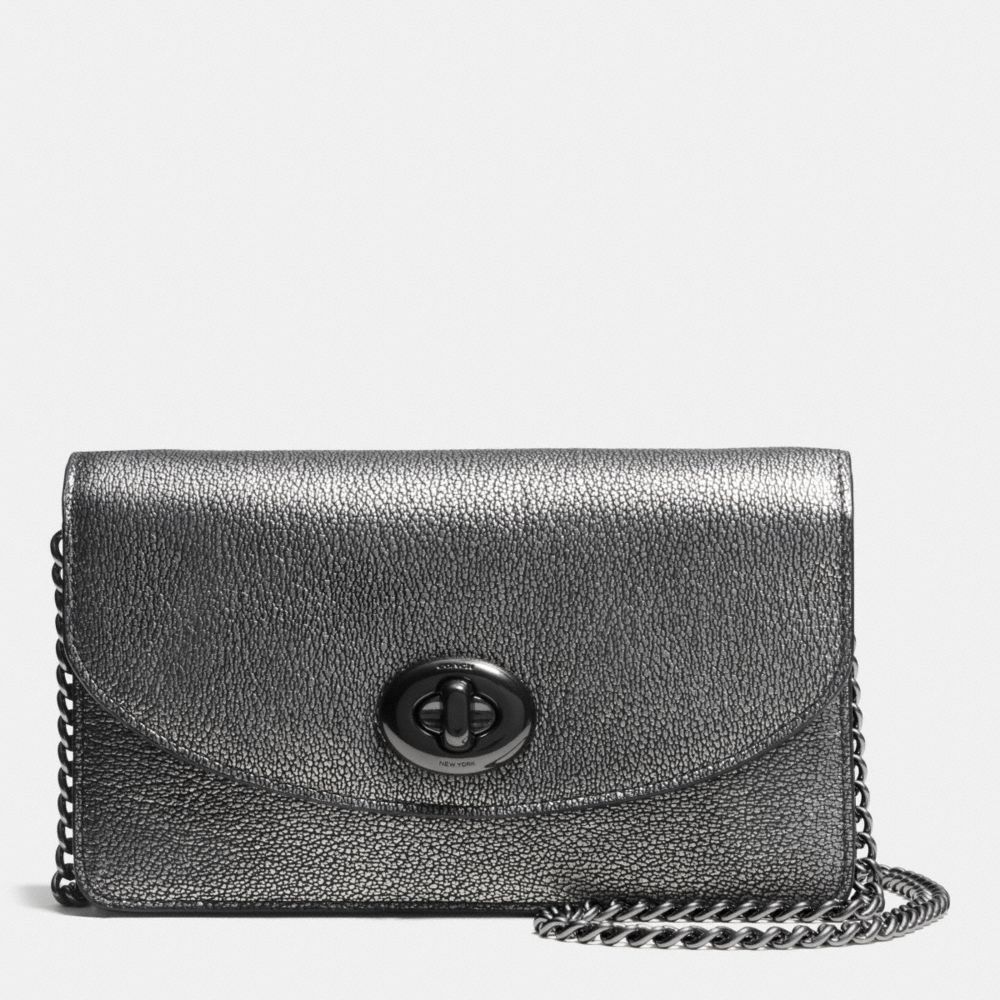 COACH CLUTCH CHAIN WALLET IN METALLIC CAVIAR CALF LEATHER - ANTIQUE NICKEL/GUNMETAL - f53628