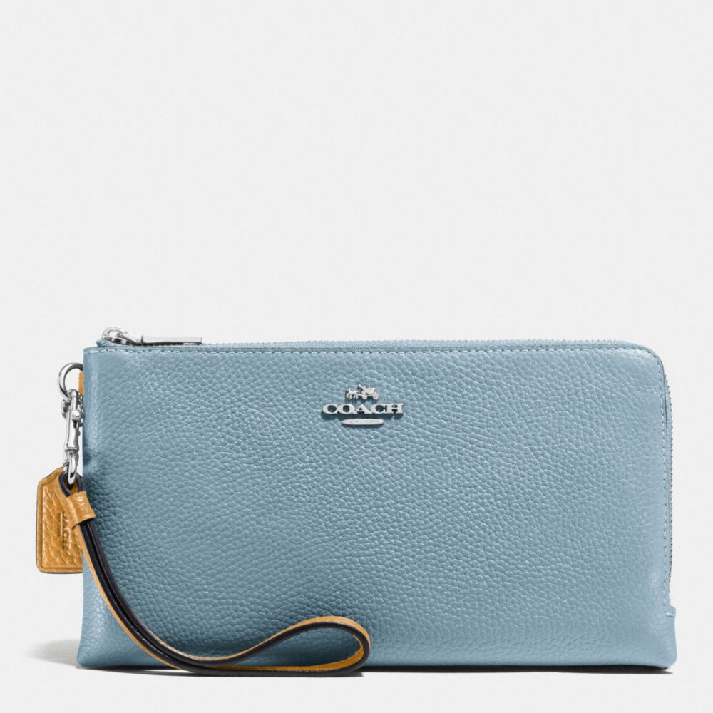 DOUBLE ZIP WALLET IN COLORBLOCK LEATHER - SILVER/CORNFLOWER MULTI - COACH F53634