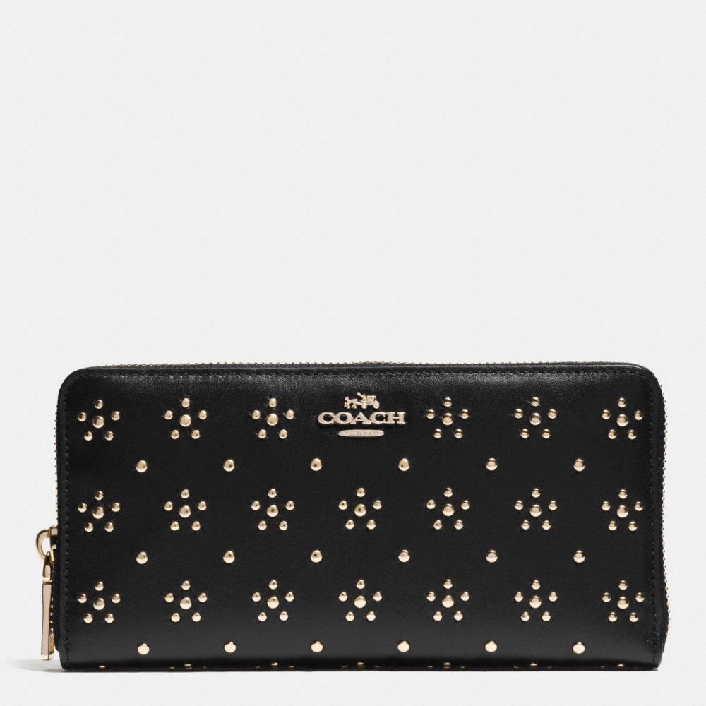COACH F53638 All Over Stud Accordion Zip Wallet In Calf Leather IMITATION GOLD/BLACK