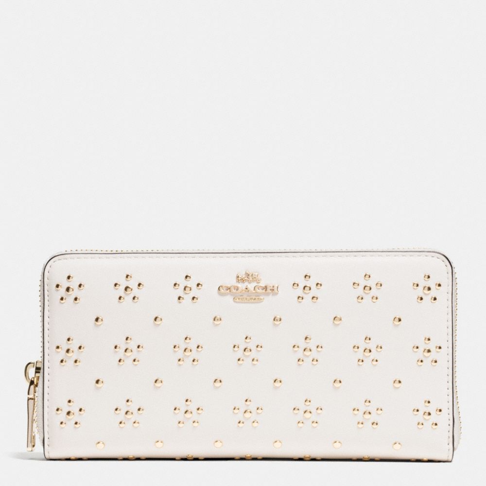ALL OVER STUD ACCORDION ZIP WALLET IN CALF LEATHER - f53638 - IMITATION GOLD/CHALK