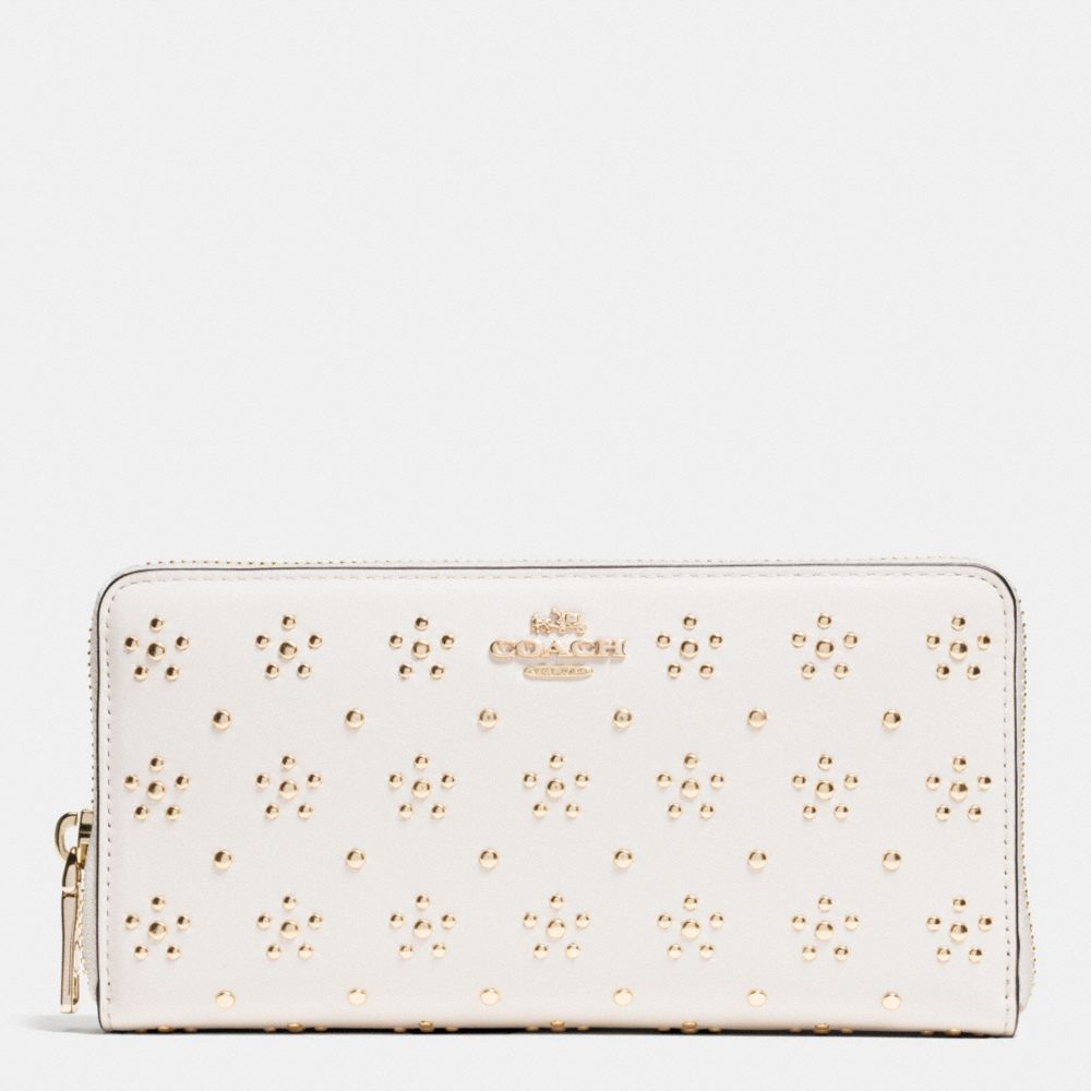 COACH ALL OVER STUD ACCORDION ZIP WALLET IN CALF LEATHER - IMITATION GOLD/CHALK - f53638