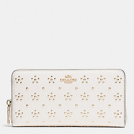 COACH f53638 ALL OVER STUD ACCORDION ZIP WALLET IN CALF LEATHER IMITATION GOLD/CHALK