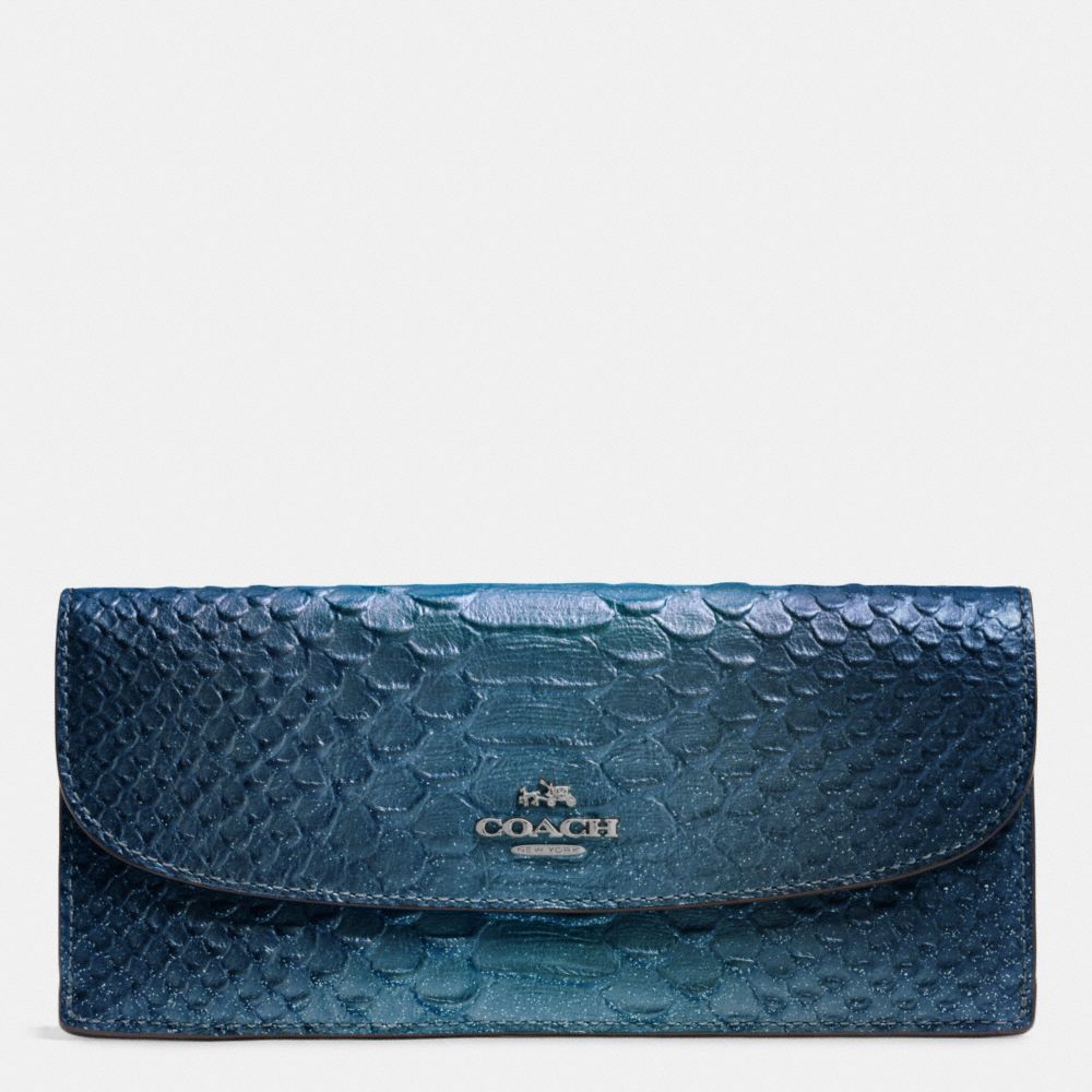 COACH F53641 Soft Wallet In Metallic Snake Embossed Leather ANTIQUE NICKEL/METALLIC BLUE