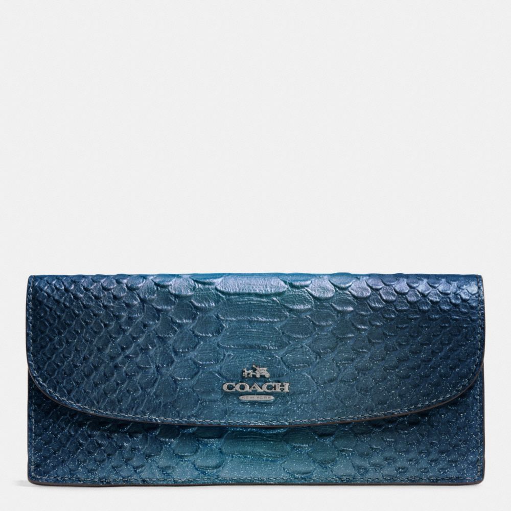 COACH SOFT WALLET IN METALLIC SNAKE EMBOSSED LEATHER - ANTIQUE NICKEL/METALLIC BLUE - F53641