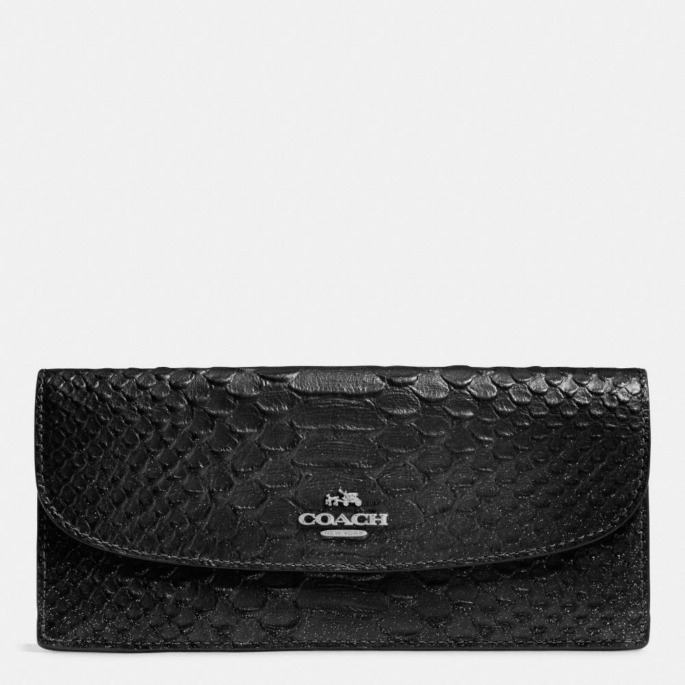 COACH f53641 SOFT WALLET IN METALLIC SNAKE EMBOSSED LEATHER SILVER/GUNMETAL