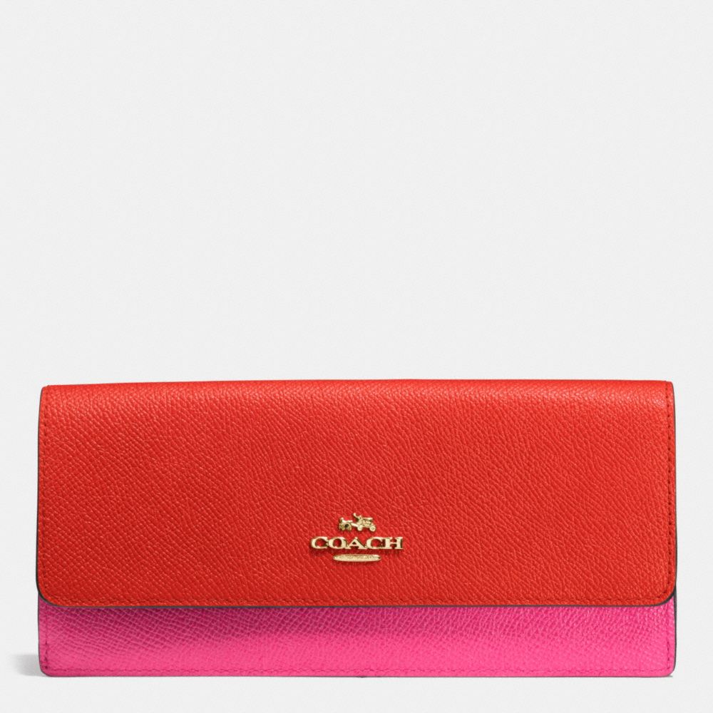 SOFT WALLET IN COLORBLOCK LEATHER - f53652 - LIGHT GOLD/CARMINE/DAHLIA
