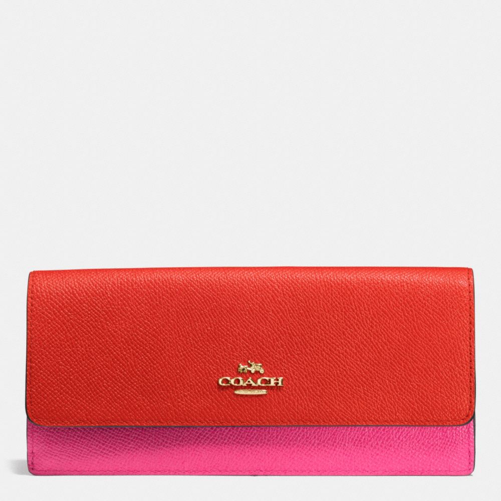 COACH SOFT WALLET IN COLORBLOCK LEATHER - LIGHT GOLD/CARMINE/DAHLIA - f53652