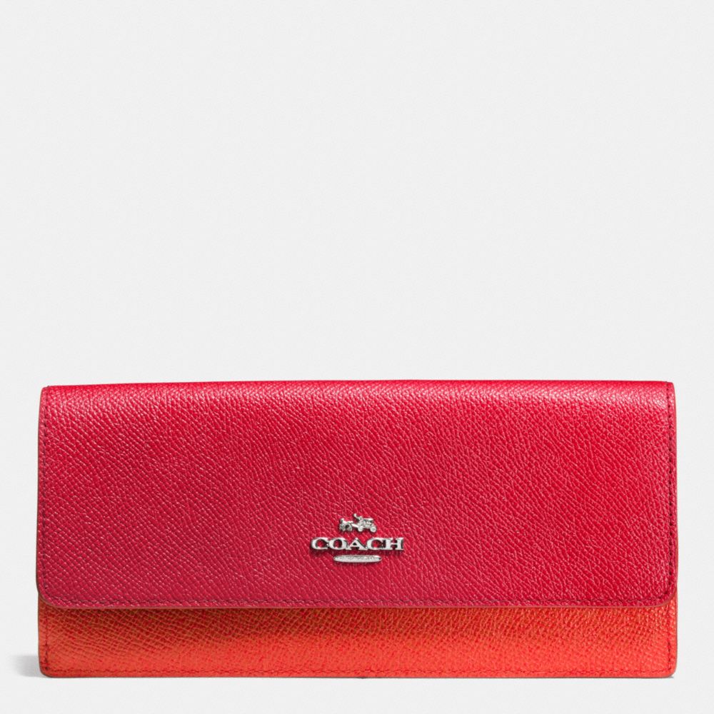 COACH F53652 SOFT WALLET IN COLORBLOCK LEATHER SILVER/TRUE-RED/ORANGE