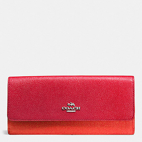 COACH SOFT WALLET IN COLORBLOCK LEATHER - SILVER/TRUE RED/ORANGE - f53652