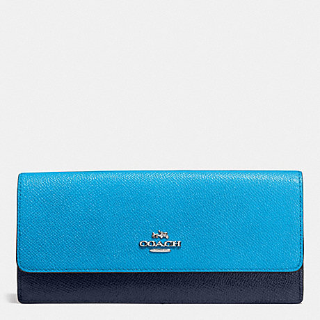 COACH F53652 SOFT WALLET IN COLORBLOCK LEATHER SILVER/AZURE/NAVY