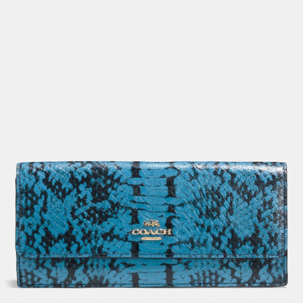 COACH F53654 Soft Wallet In Colorblock Exotic Embossed Leather LIGHT GOLD/NAVY